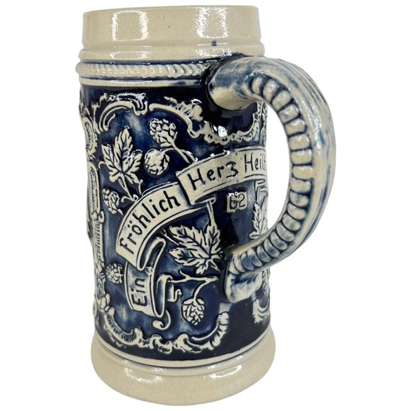 Vintage Alt Grenzau Beer Stein Pottery Cobalt Blue Salt Glaze Made West Germany - Picture 3 of 12